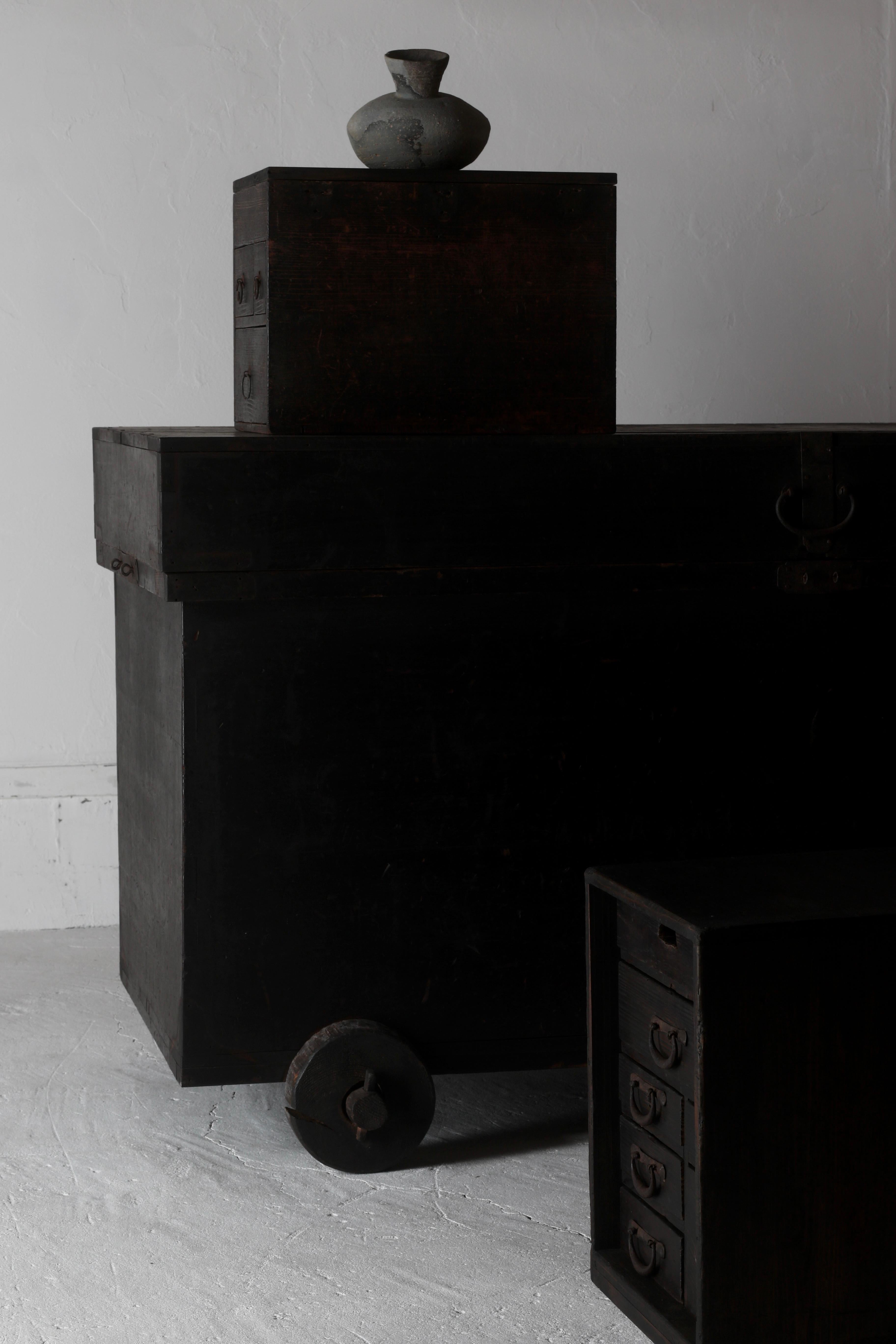 19th Century Japanese Antique Black Drawer / Storage / Meiji Period WabiSabi For Sale