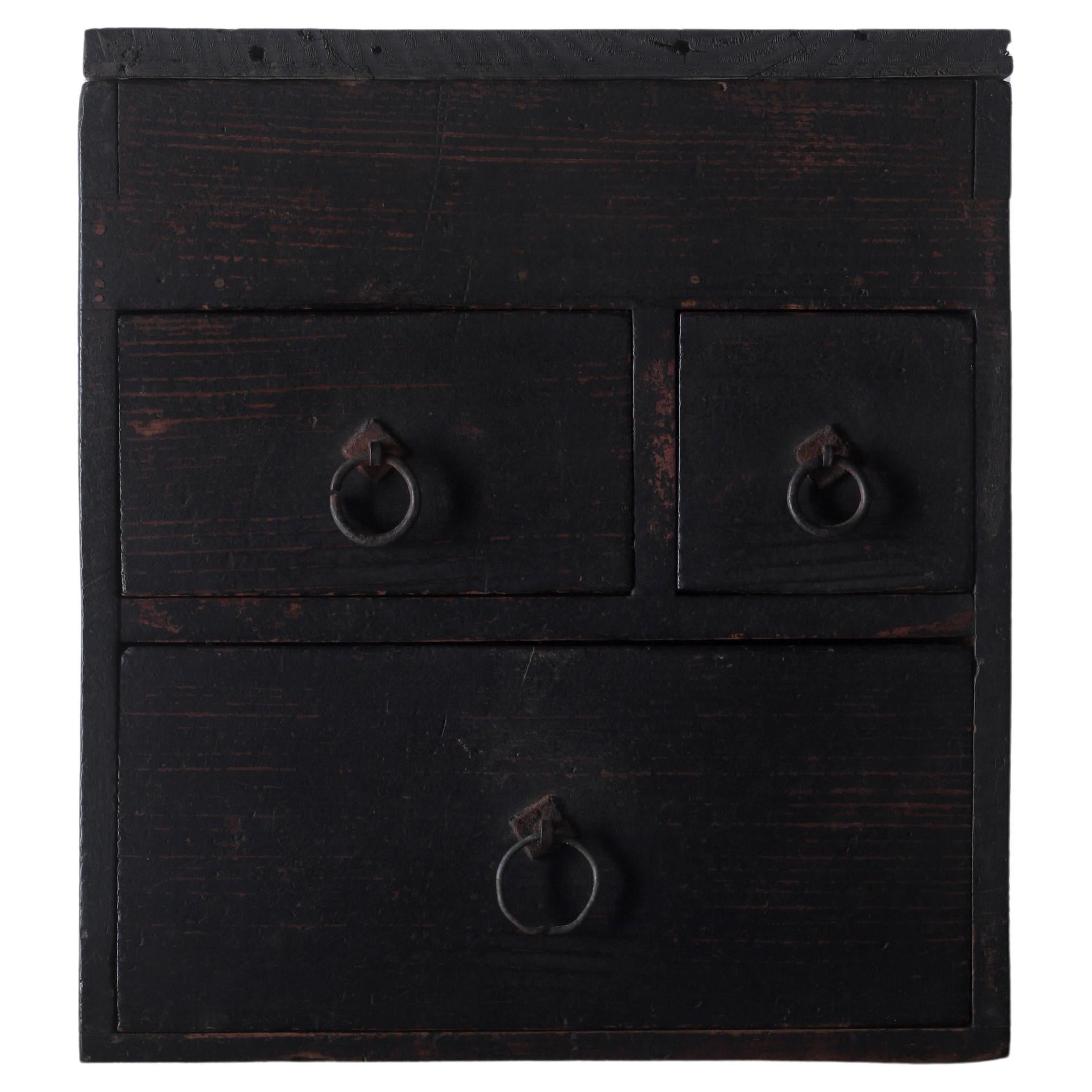Japanese Antique Black Drawer / Storage / Meiji Period WabiSabi For Sale