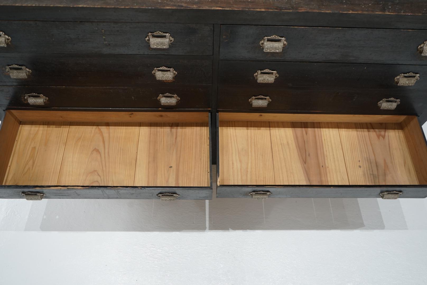Japanese Antique Drawer storage shelf black chest Japandi For Sale 6