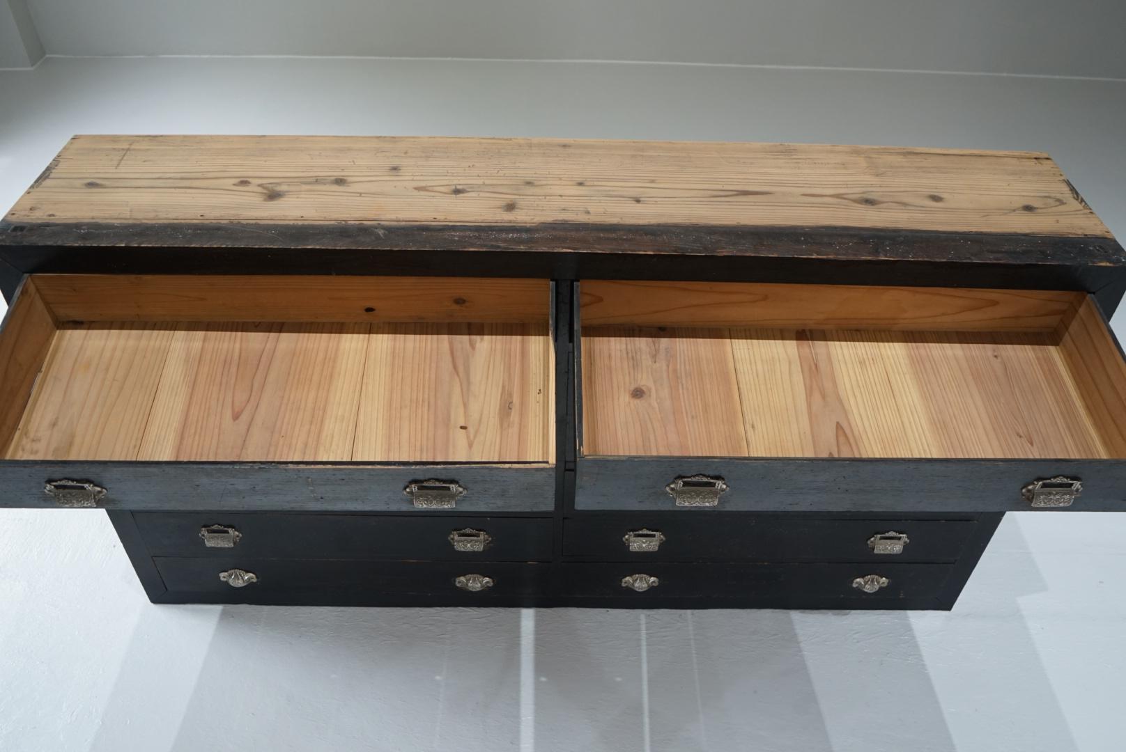 Japanese Antique Drawer storage shelf black chest Japandi For Sale 9