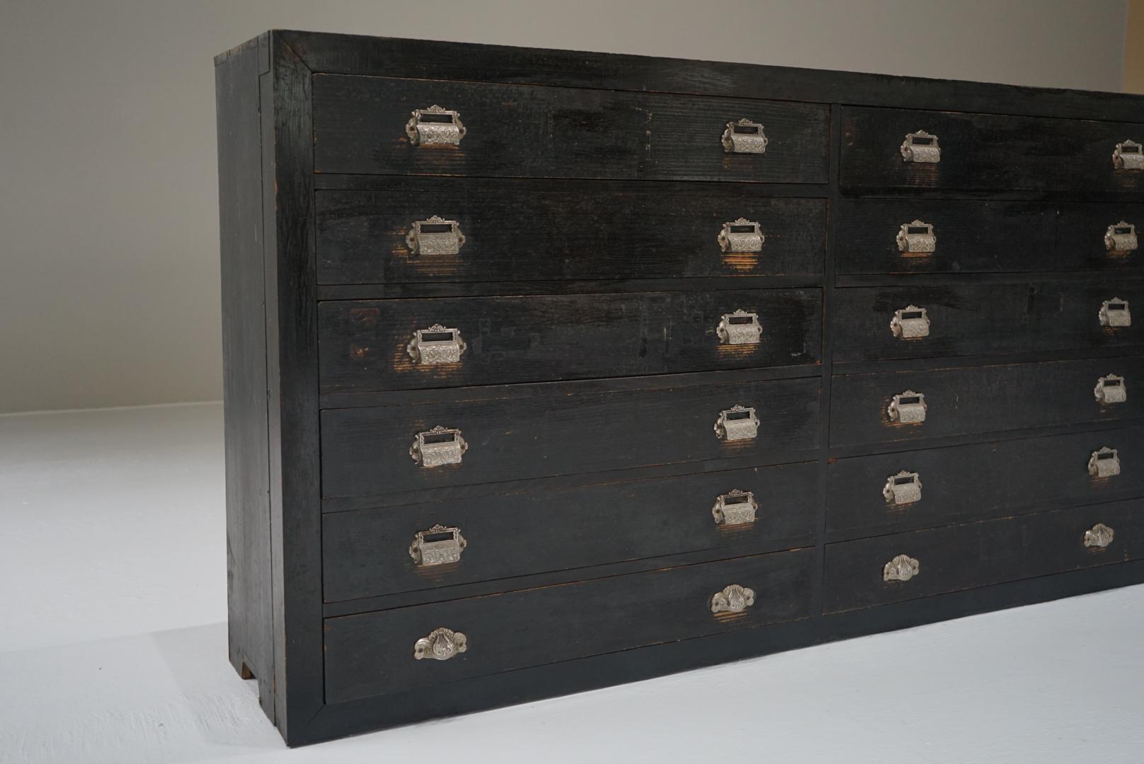 Wood Japanese Antique Drawer storage shelf black chest Japandi For Sale