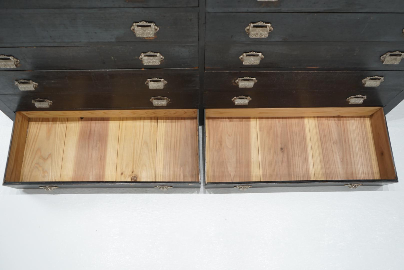 Japanese Antique Drawer storage shelf black chest Japandi For Sale 4