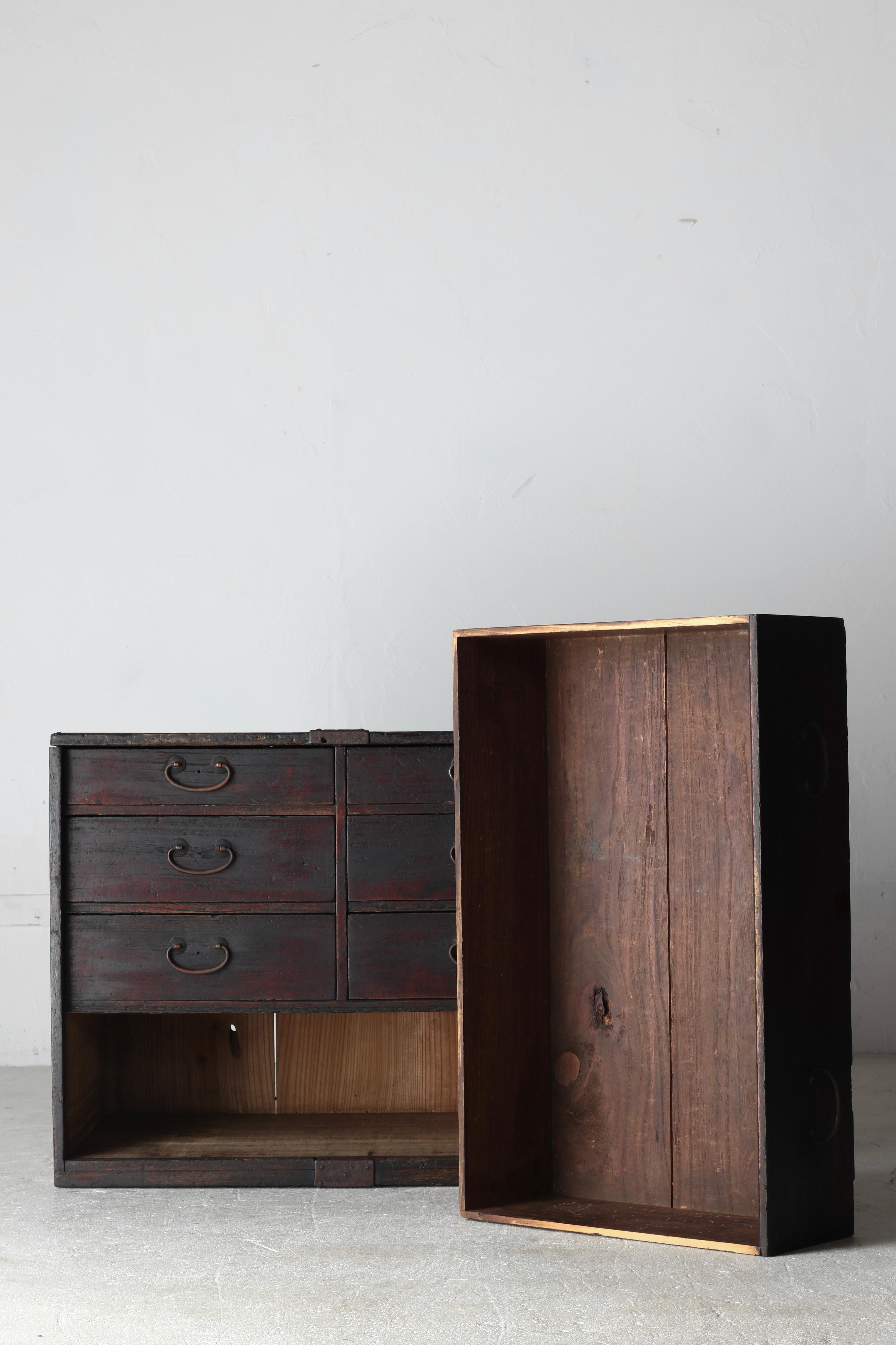 Cassetto antico giapponese / Tansu di stoccaggio / 1868-1912 / Wabi-Sabi Mingei in vendita 7