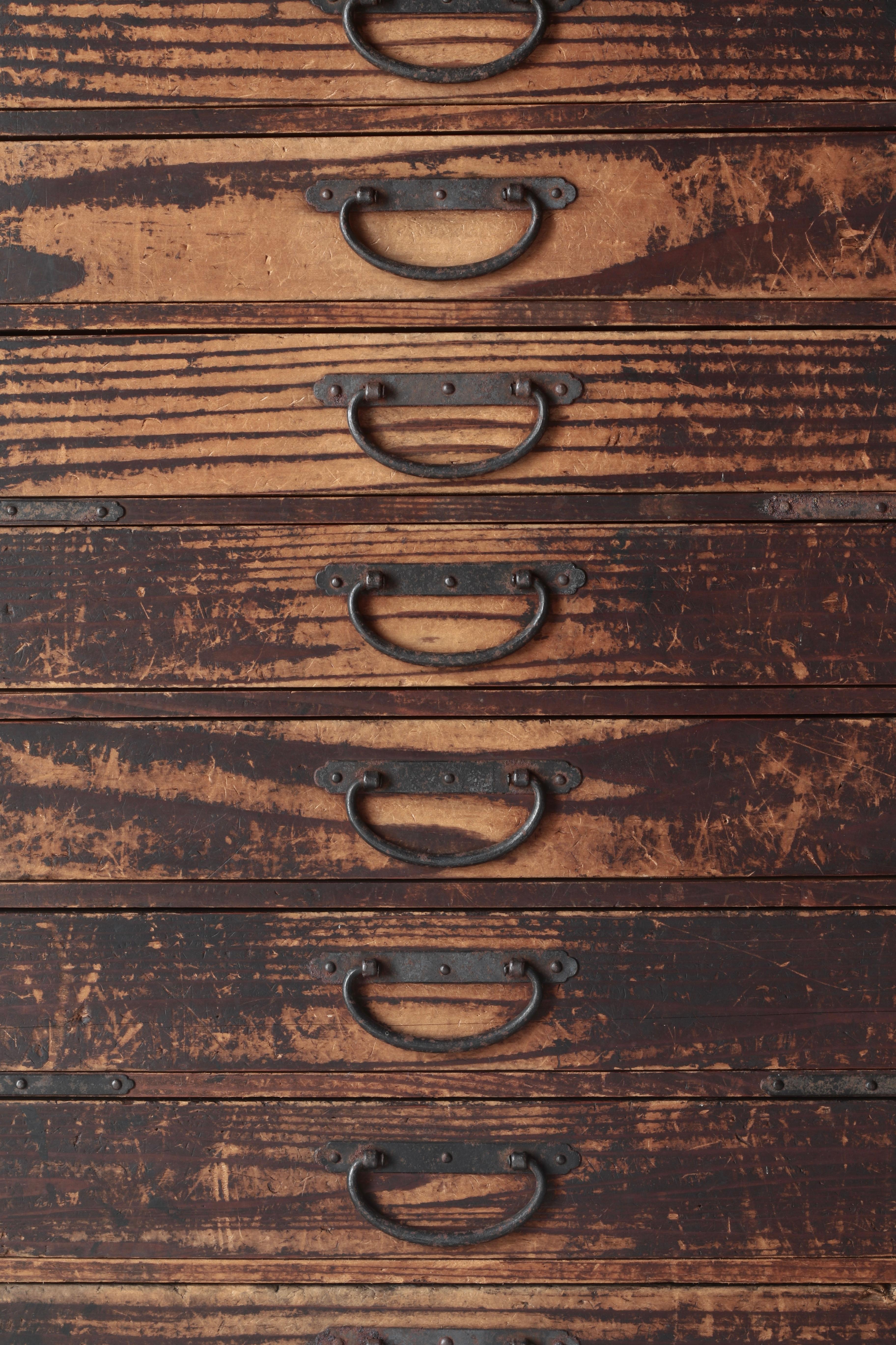Antike japanische Schublade / Tansu-Aufbewahrung / Wabi-Sabi aus der Meiji-Periode im Angebot 5