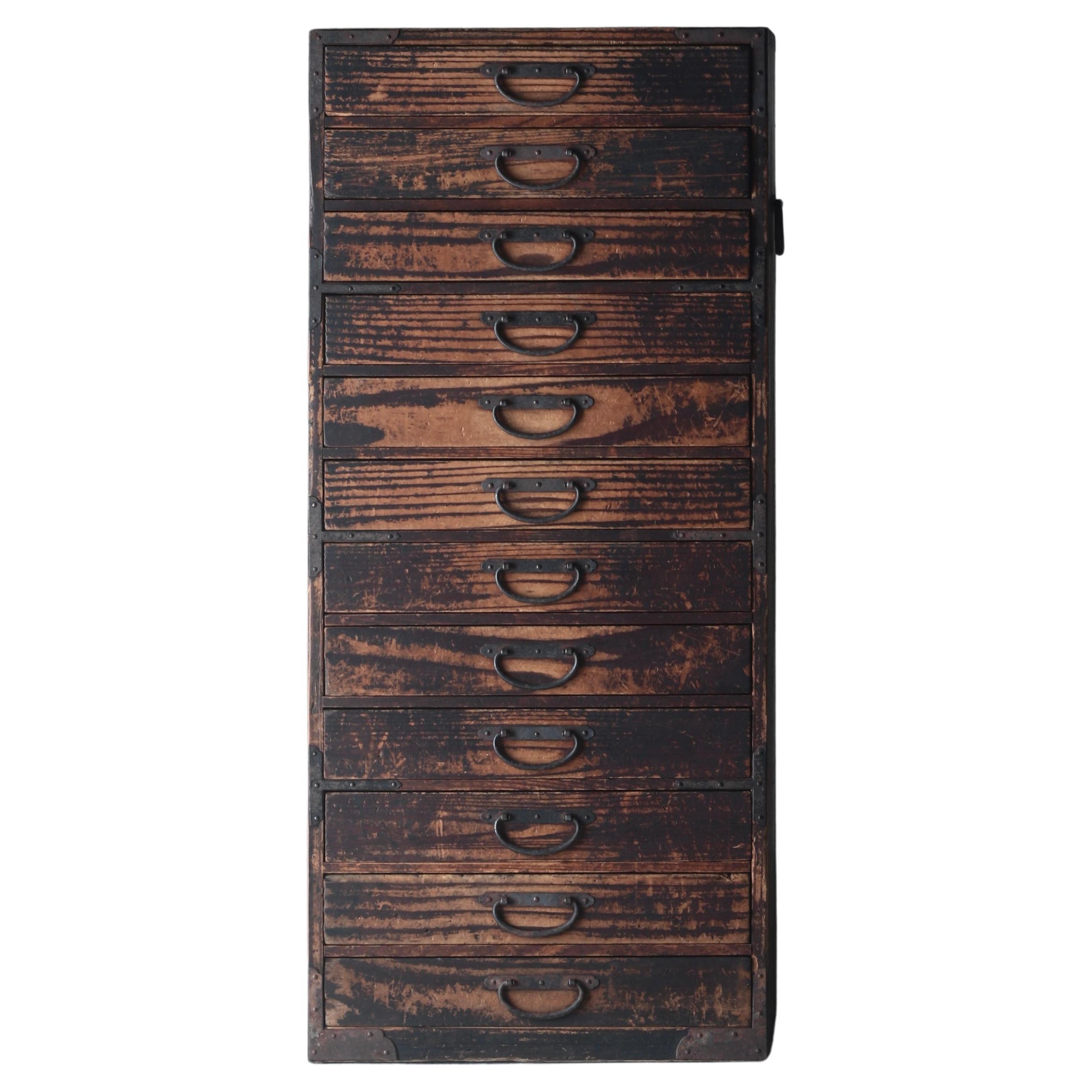 Cajón Antiguo Japonés / Almacenaje Tansu / Periodo Meiji Wabi-Sabi