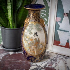 Japanese Antique Earthenware Satsuma Vase by Kinkozan Meiji Period