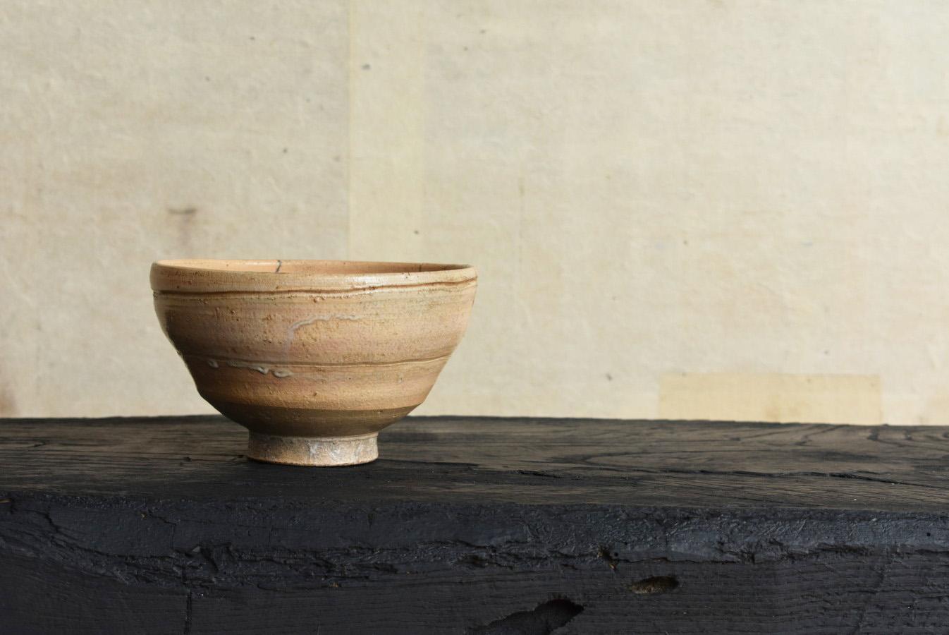 Glazed Japanese Antique Earthenware Tea Bowl/Edo Period/1700-1800/'Hagi Ware' For Sale