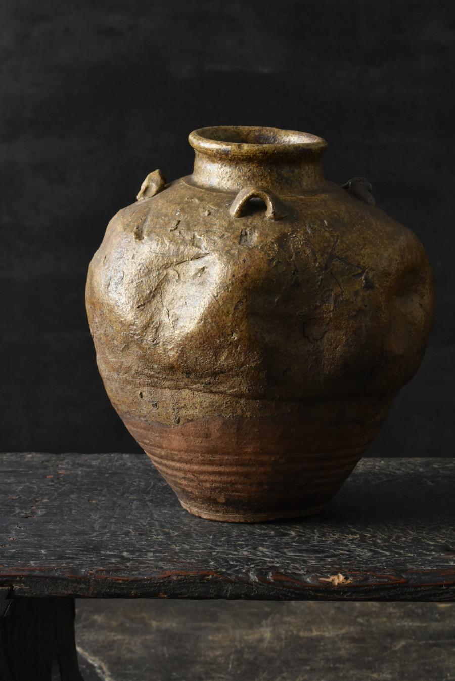 Glazed Japanese Antique Earthenware Wabi Sabi Jar / 1616-1868 / Edo Period