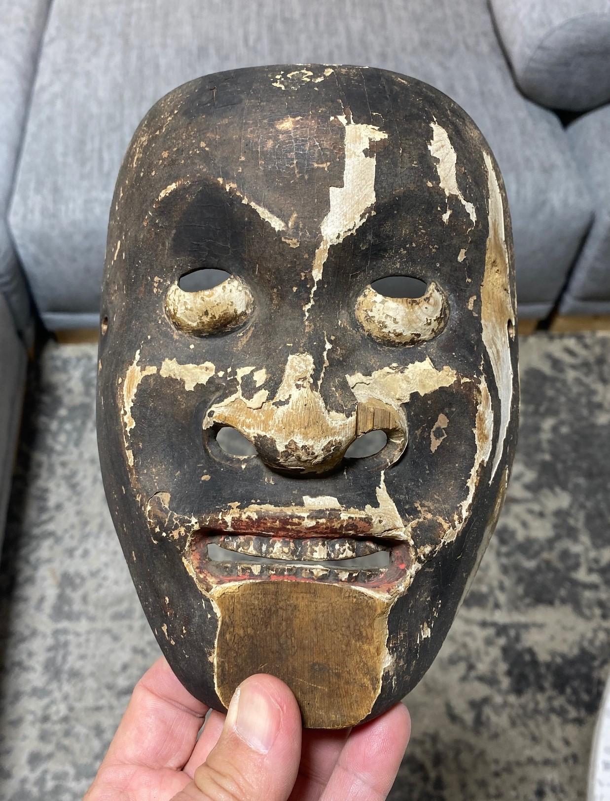 Masque de théâtre japonais ancien Otobide en bois sculpté à la main du 17ème-18ème siècle de style Edo en vente 2