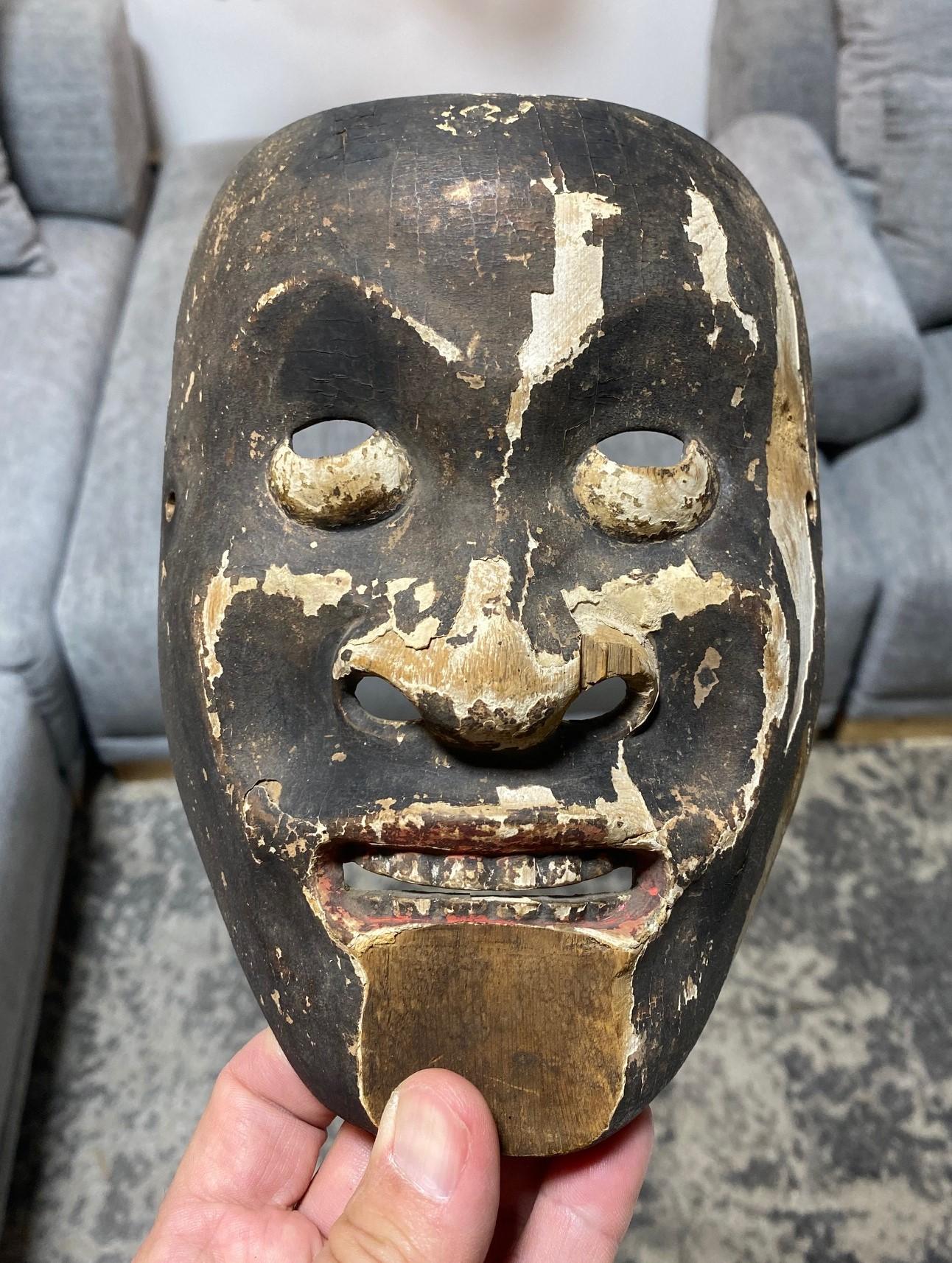 Japanese Antique Edo Hand Carved Wood Noh Theater Mask Otobide 17th-18th Century For Sale 10