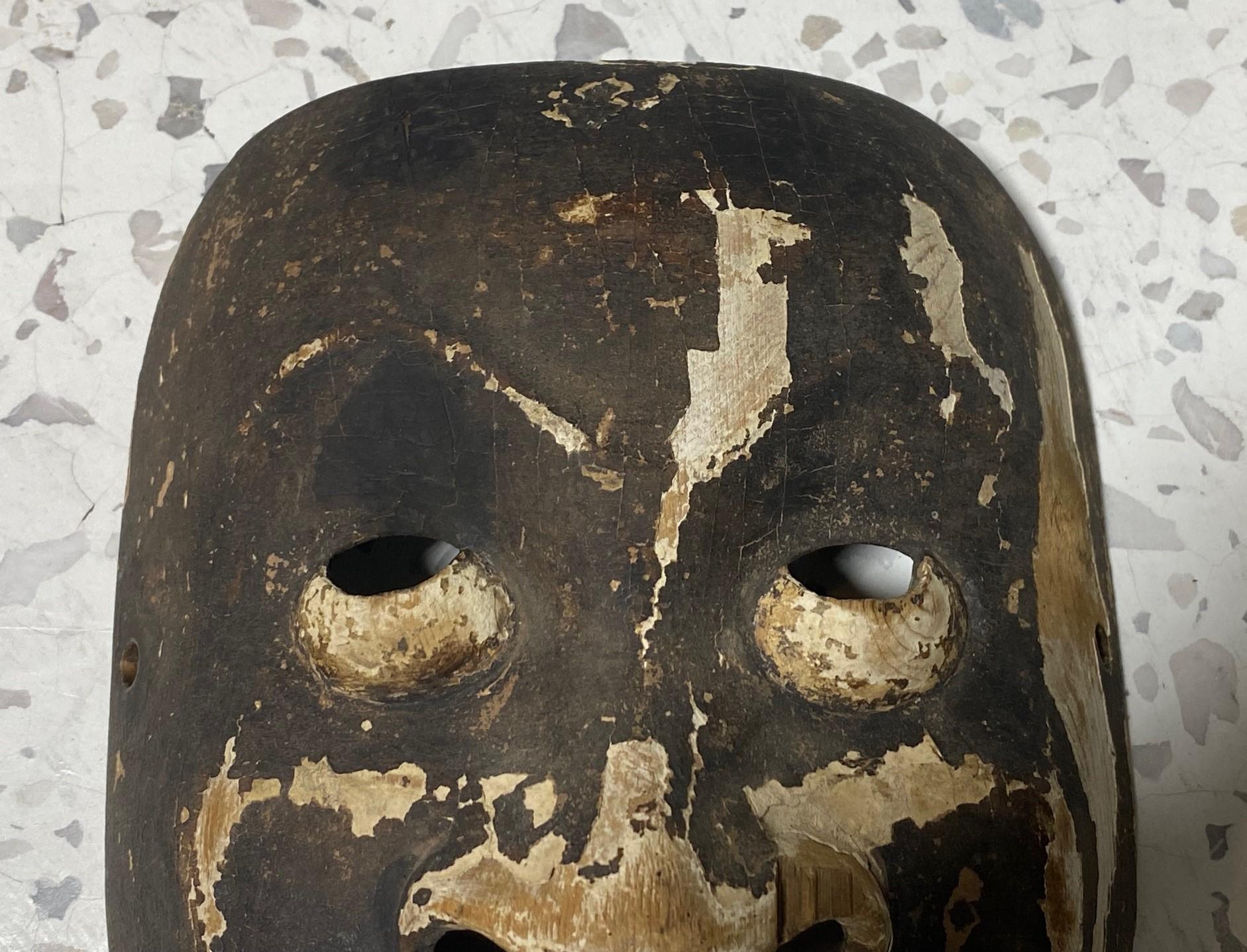 18th Century and Earlier Japanese Antique Edo Hand Carved Wood Noh Theater Mask Otobide 17th-18th Century For Sale