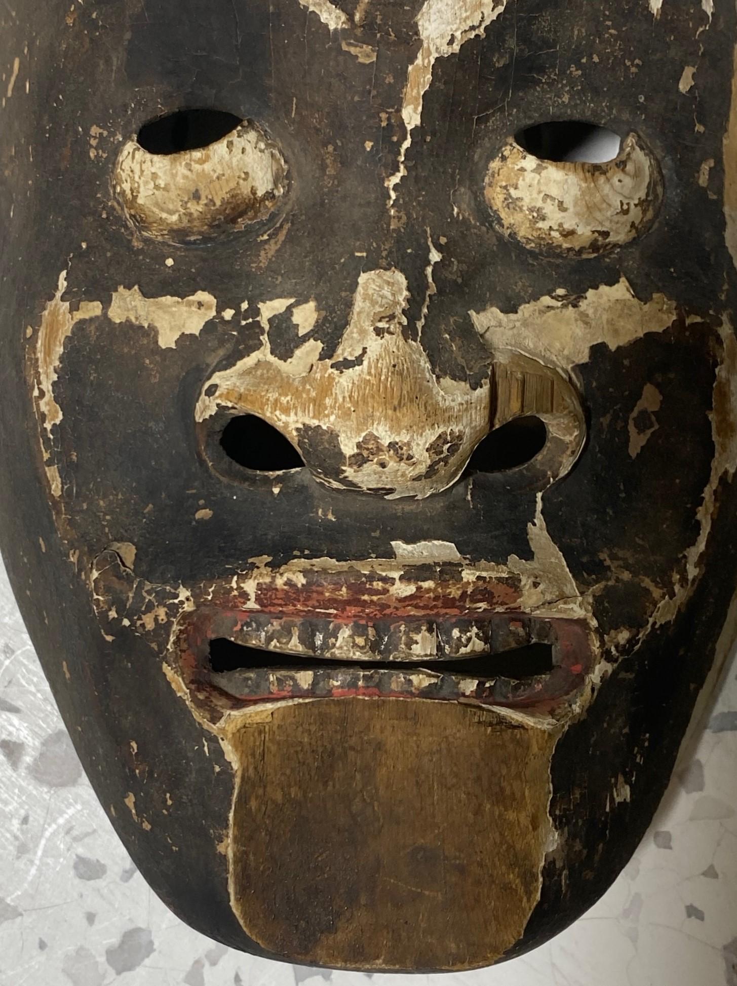 Japanese Antique Edo Hand Carved Wood Noh Theater Mask Otobide 17th-18th Century For Sale 1