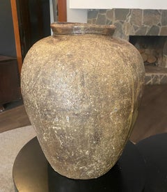 Japanese Antique Edo Large Echizen Wabi-Sabi Art Pottery Jar Tsubo Ikebana Vase