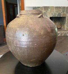 Vase japonais ancien Arte Antiques Meiji Large Wabi-Sabi Art Pottery Jar Tsubo Ikebana Vase