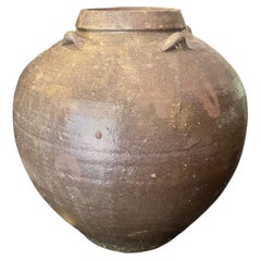 Japanische Antike Edo Meiji Große Wabi-Sabi Kunst Keramik Krug Tsubo Ikebana Vase