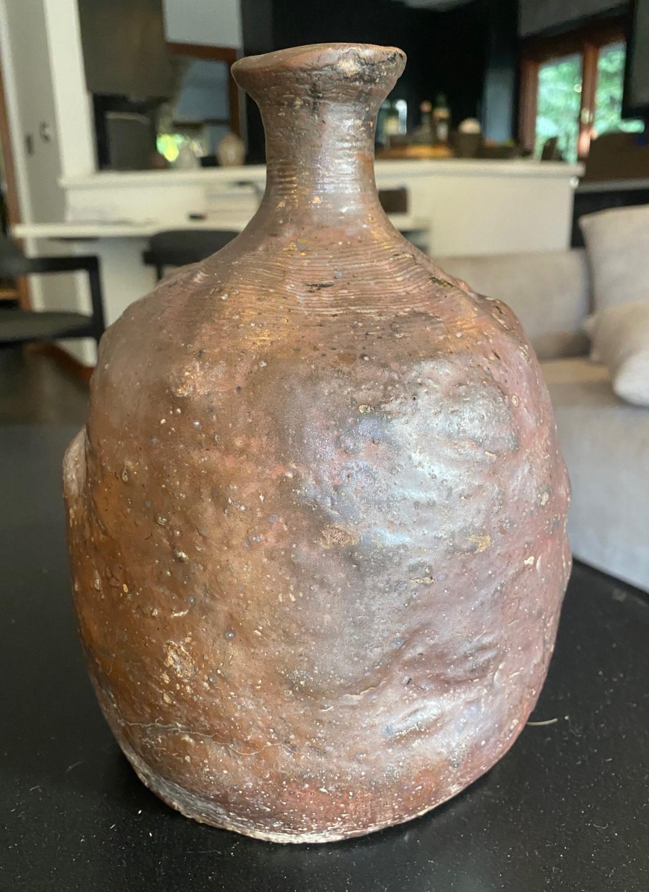19th Century Japanese Antique Edo Meiji Wabi-Sabi Tanba Tamba Art Pottery Vase Jar Pot For Sale