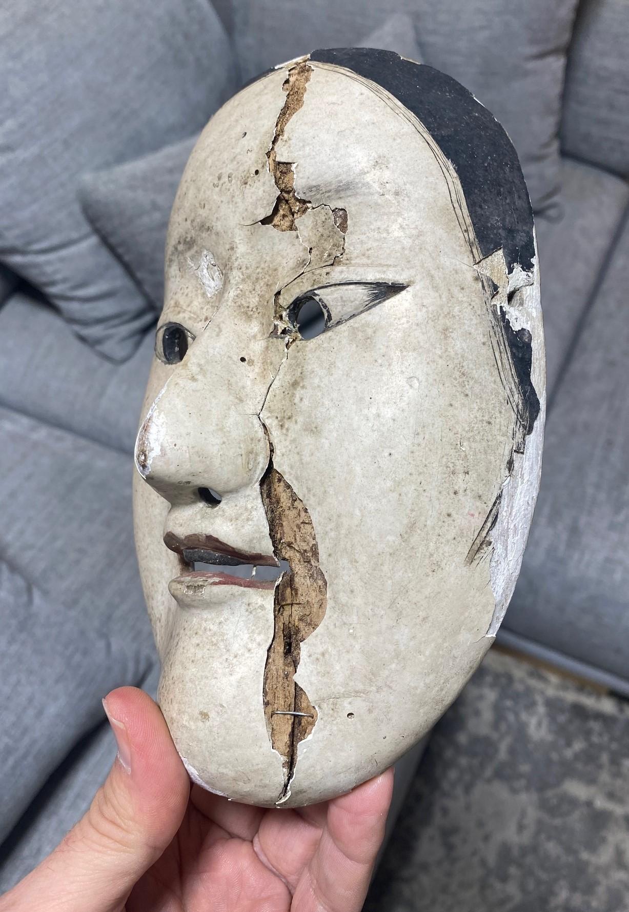 Japanese Antique Edo Signed Wood Noh Theater Mask Ko-Omote 17th-18th Century For Sale 8