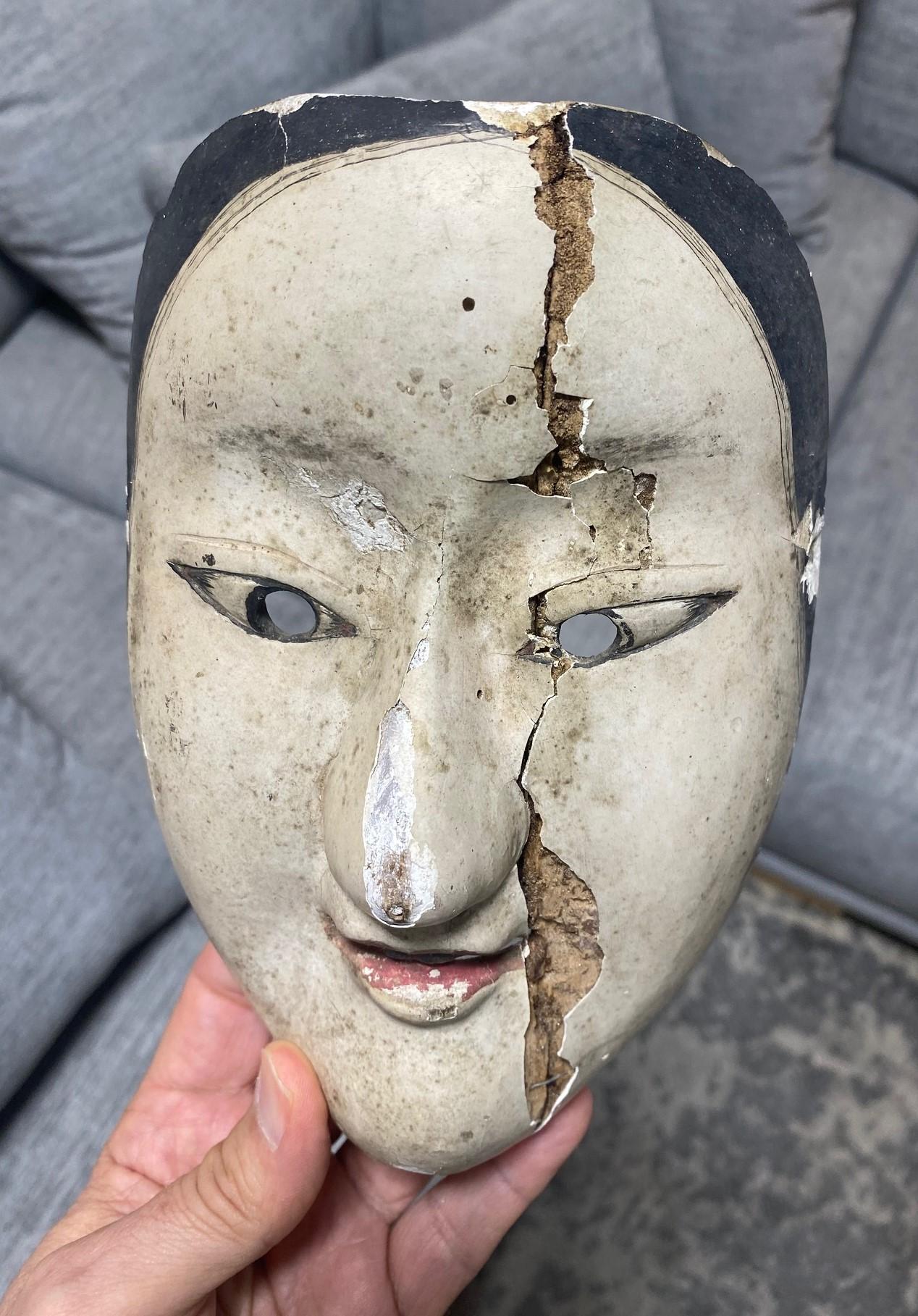 Japanese Antique Edo Signed Wood Noh Theater Mask Ko-Omote 17th-18th Century For Sale 10