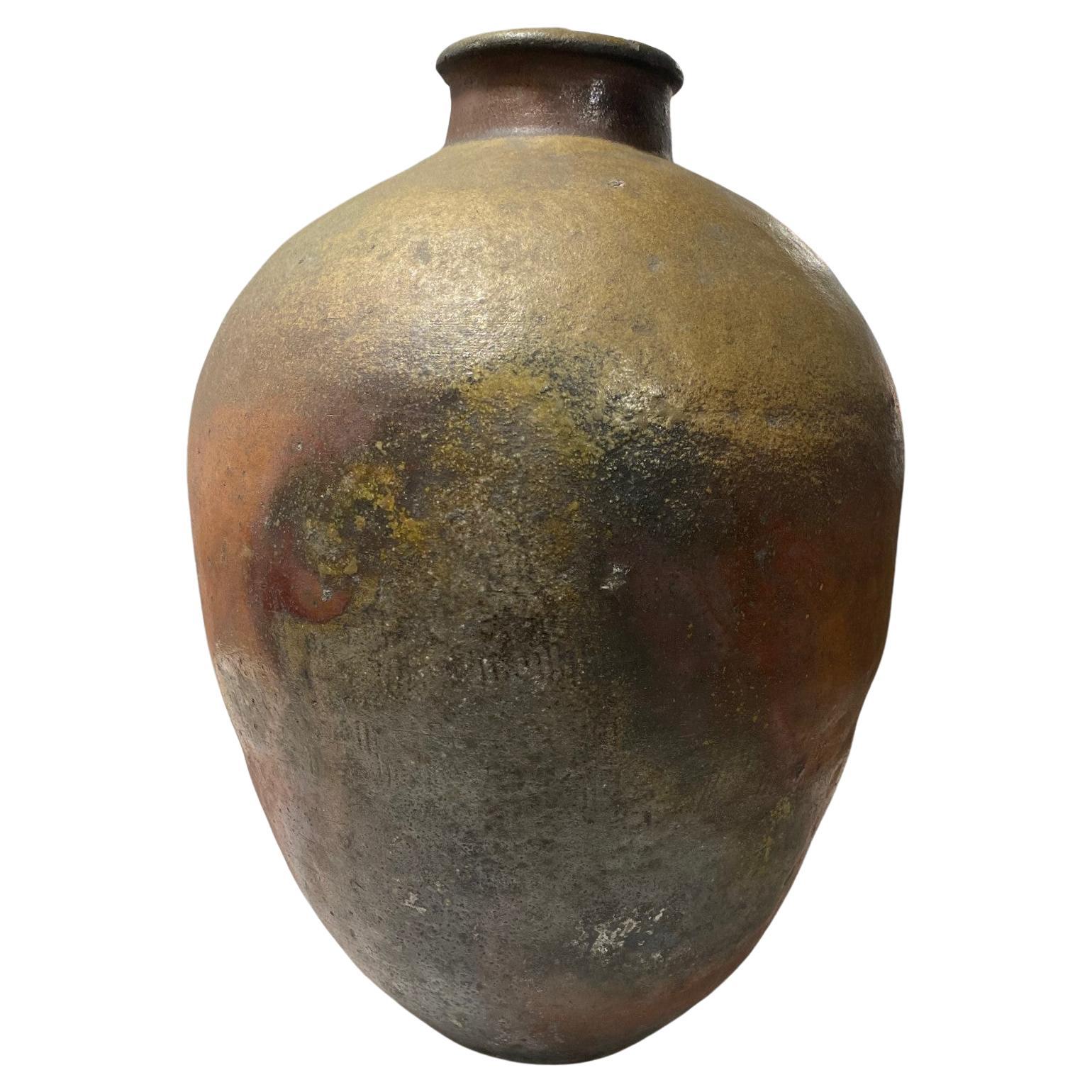 Grand vase japonais ancien en poterie d'art Tsubo de Edo Wabi-Sabi