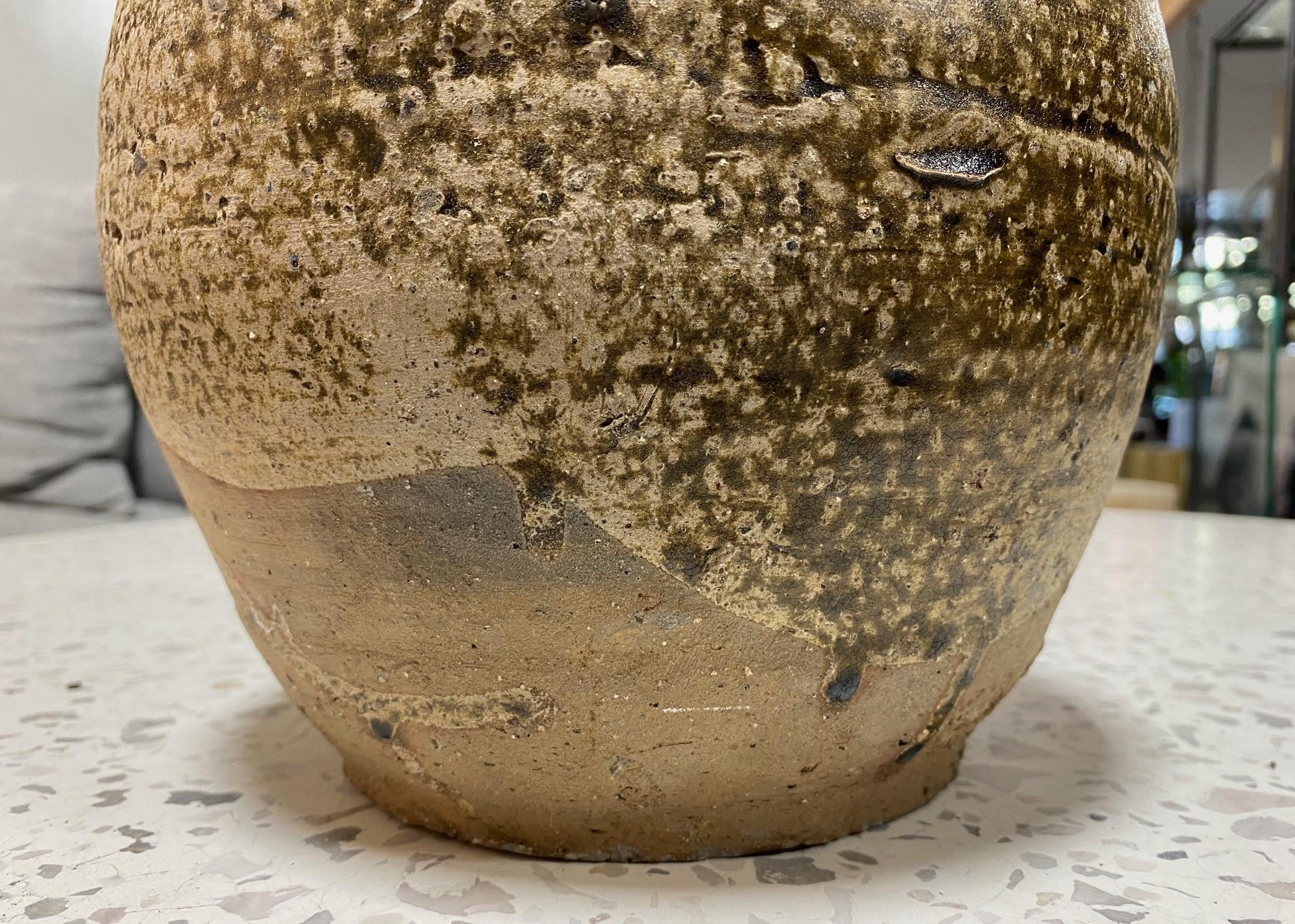 Japanese Antique Edo Wabi-Sabi Shigaraki Tamba Tanba Art Pottery Jar Tsubo Vase For Sale 4