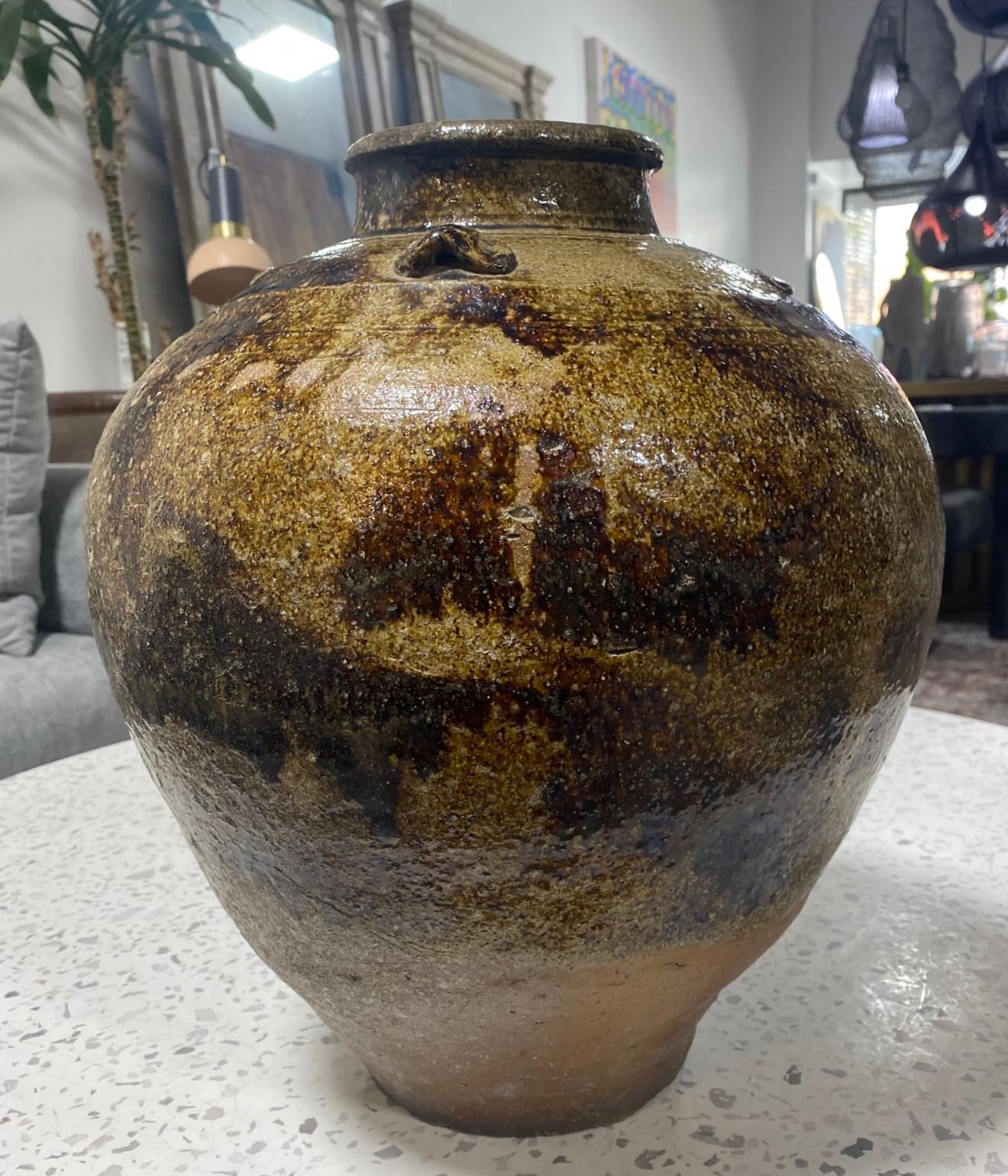 Japanese Antique Edo Wabi-Sabi Tamba Tanba Large Art Pottery Jar Tsubo Pot Vase For Sale 4