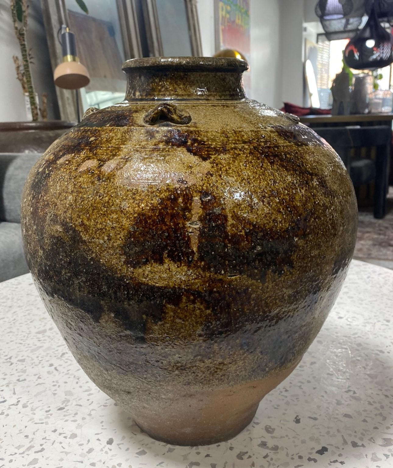 Große japanische antike Edo Wabi-Sabi Tamba Tanba-Kunstkeramikgefäß-Vase Tsubo-Topf im Angebot 5