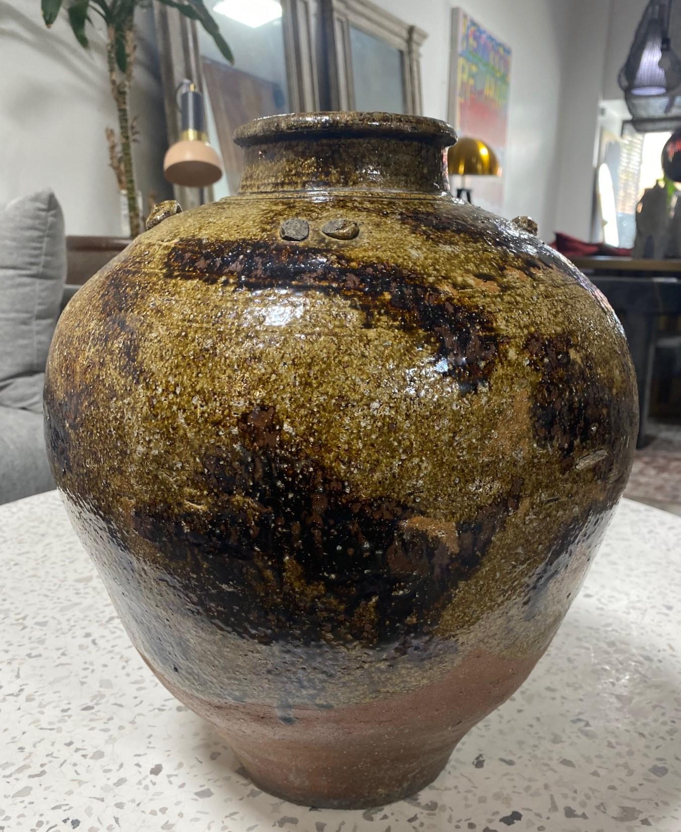 Japanese Antique Edo Wabi-Sabi Tamba Tanba Large Art Pottery Jar Tsubo Pot Vase For Sale 7