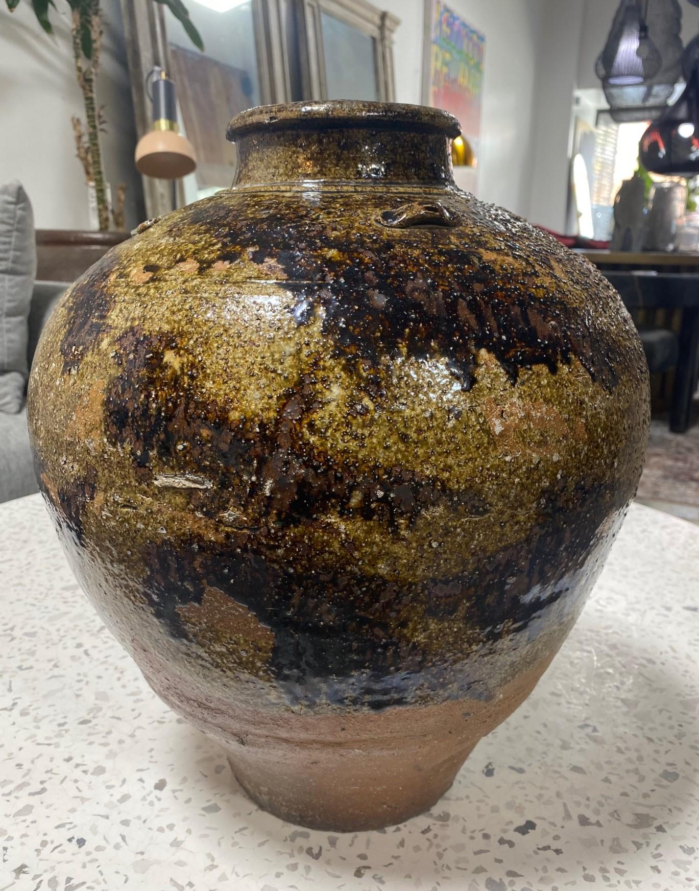 Japanese Antique Edo Wabi-Sabi Tamba Tanba Large Art Pottery Jar Tsubo Pot Vase For Sale 10