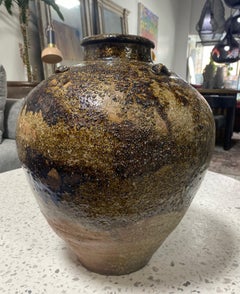 Japanese Antique Edo Wabi-Sabi Tamba Tanba Large Art Pottery Jar Tsubo Pot Vase