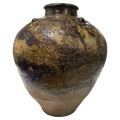 Japanese Antique Edo Wabi-Sabi Tamba Tanba Large Art Pottery Jar Tsubo Pot Vase