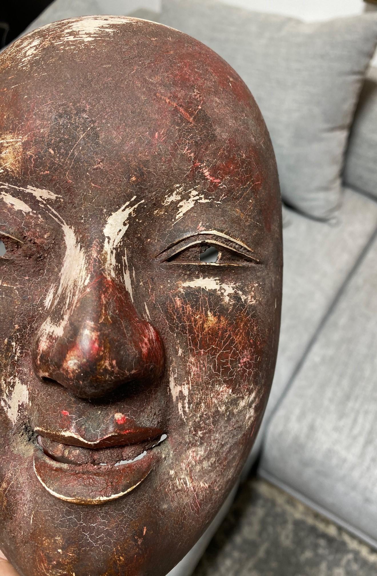 Japanese Antique Edo Wood Noh Theater Omi-Onna Ko-Omote Koomote Mask, 1700s For Sale 5