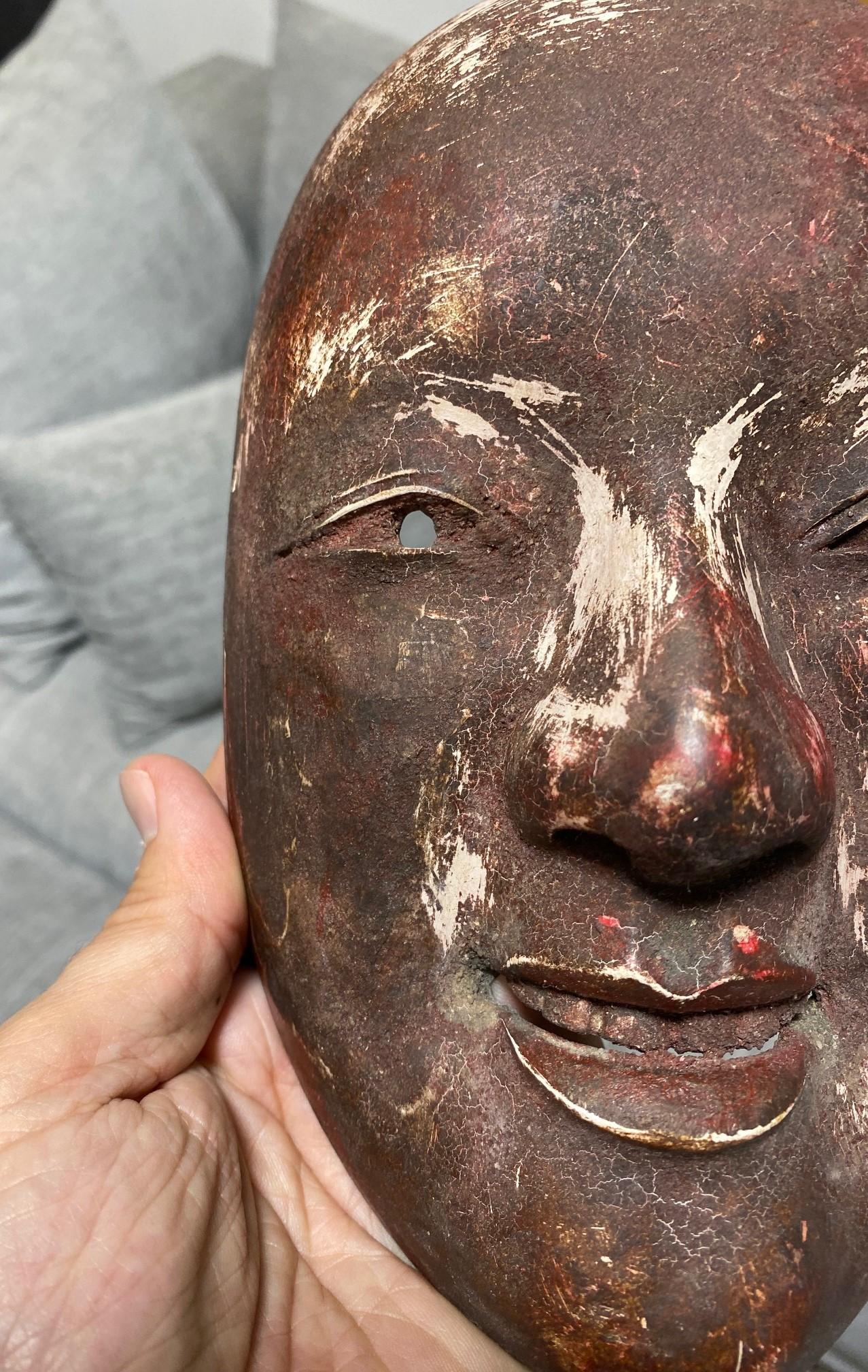 Japanese Antique Edo Wood Noh Theater Omi-Onna Ko-Omote Koomote Mask, 1700s For Sale 6