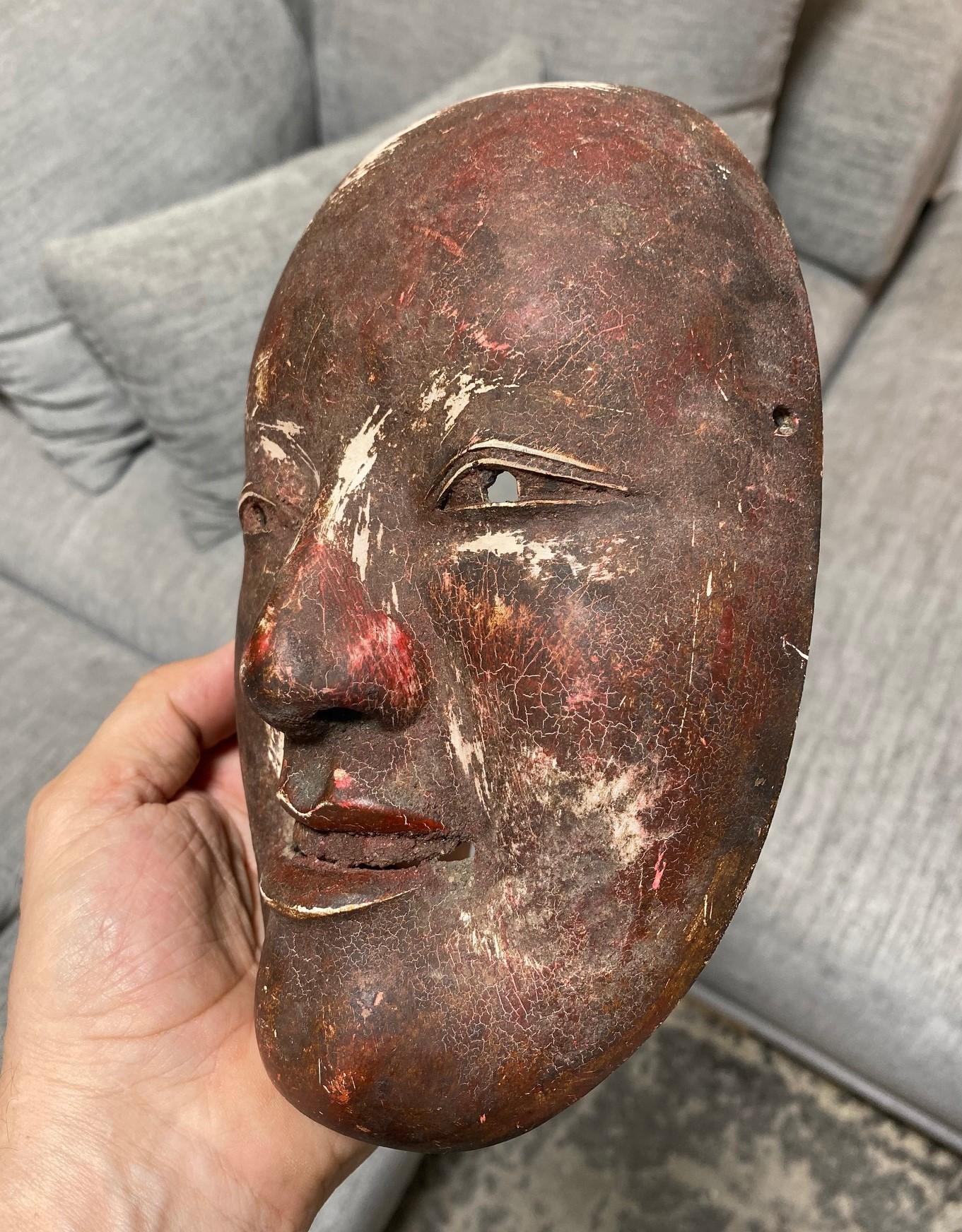 Japanese Antique Edo Wood Noh Theater Omi-Onna Ko-Omote Koomote Mask, 1700s For Sale 7