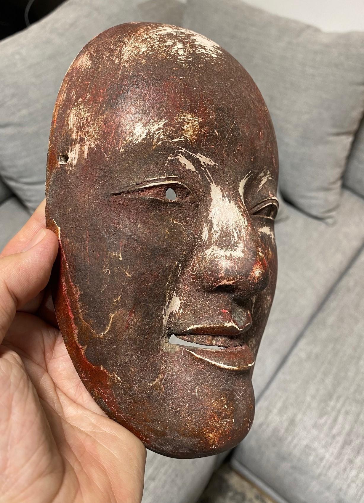 Japanese Antique Edo Wood Noh Theater Omi-Onna Ko-Omote Koomote Mask, 1700s For Sale 8