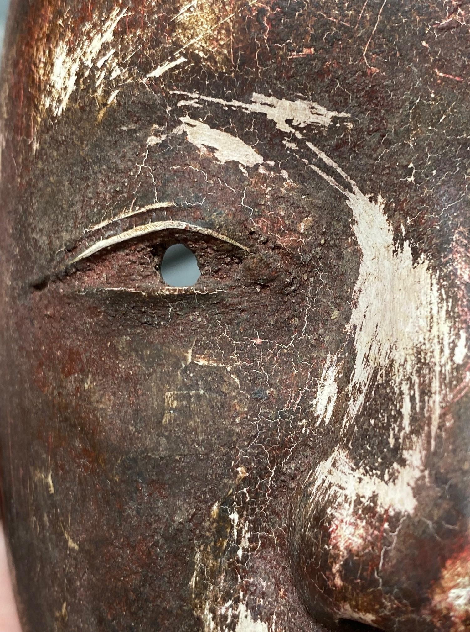 Japanese Antique Edo Wood Noh Theater Omi-Onna Ko-Omote Koomote Mask, 1700s For Sale 11