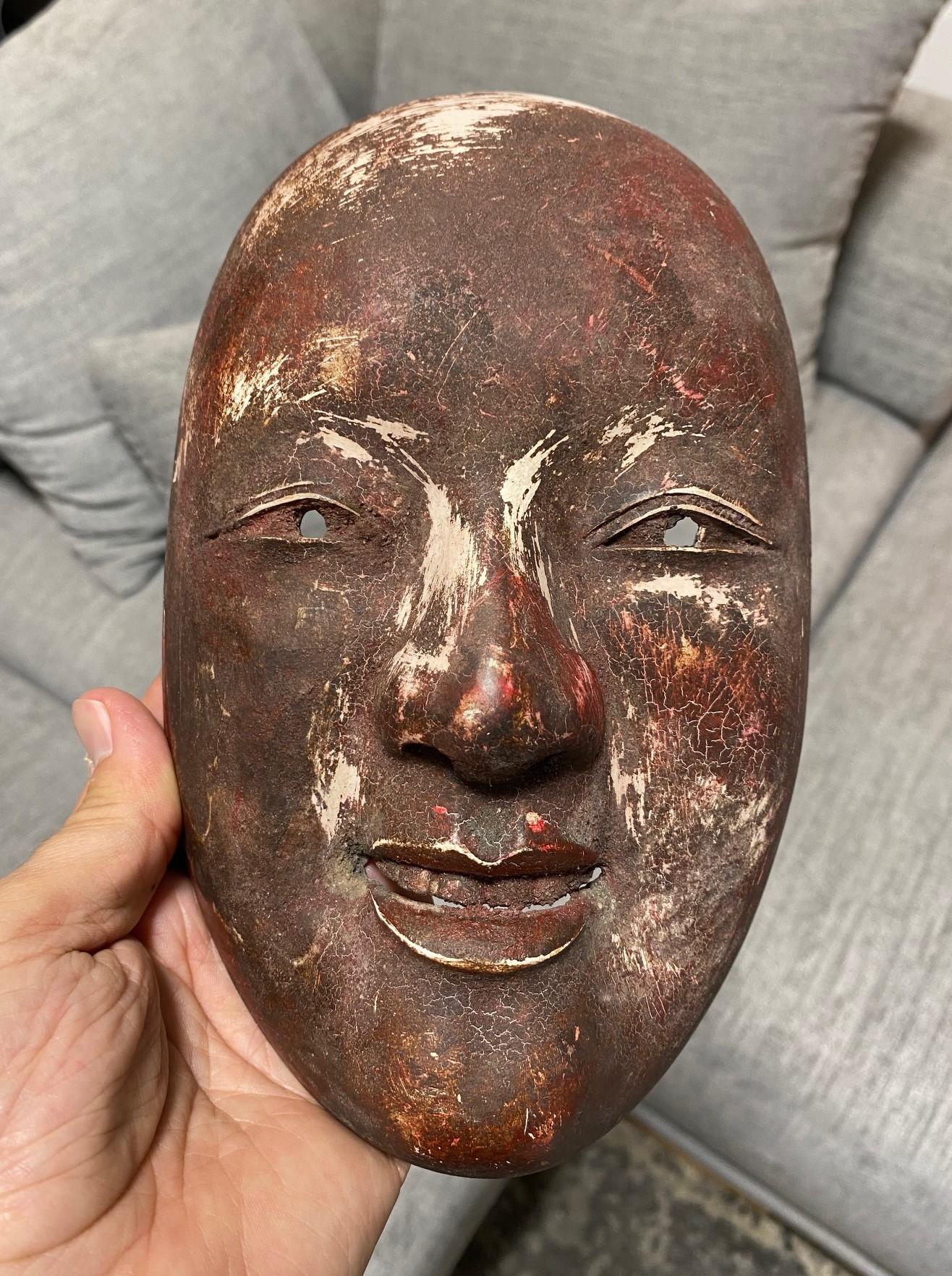 Japanese Antique Edo Wood Noh Theater Omi-Onna Ko-Omote Koomote Mask, 1700s For Sale 15