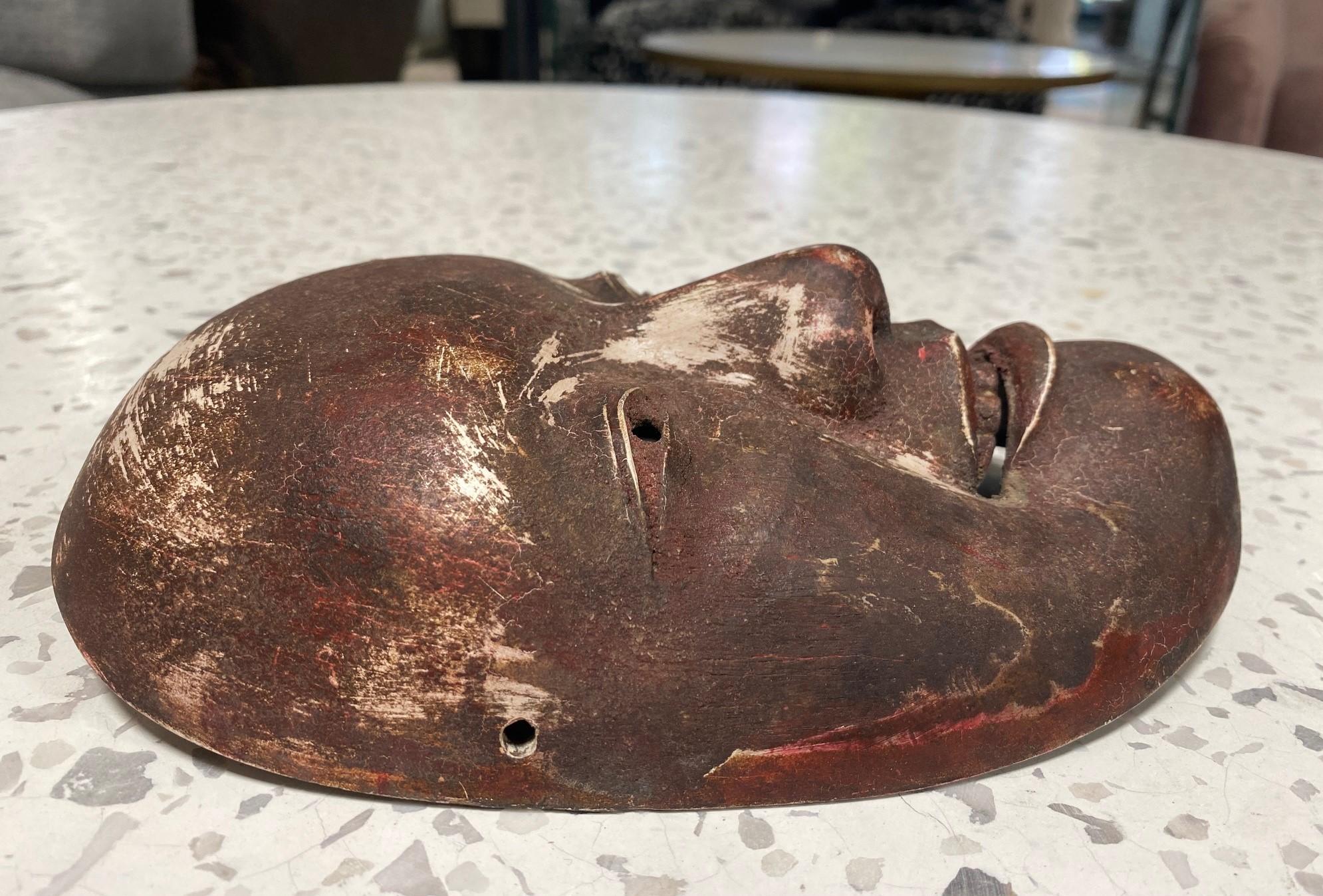 Hand-Carved Japanese Antique Edo Wood Noh Theater Omi-Onna Ko-Omote Koomote Mask, 1700s For Sale
