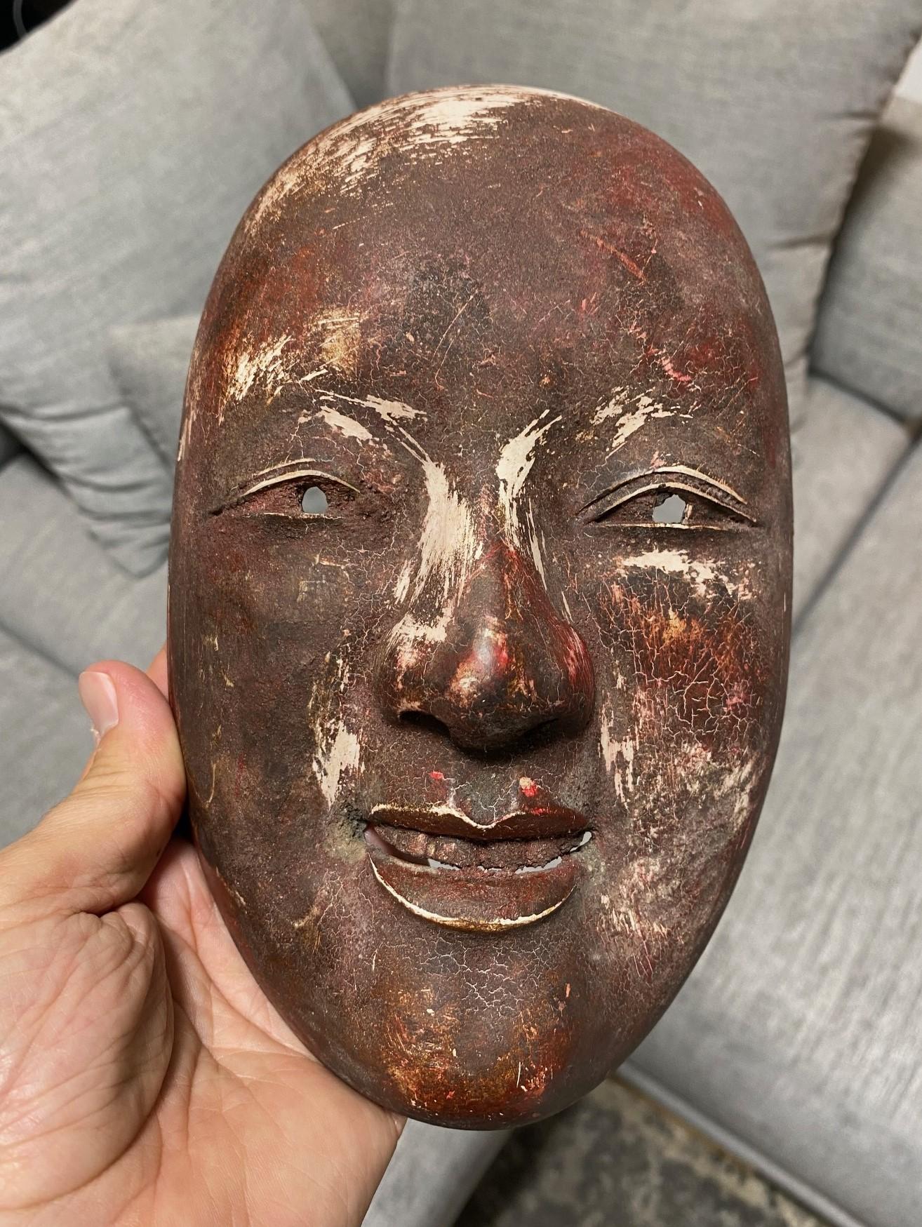 Japanese Antique Edo Wood Noh Theater Omi-Onna Ko-Omote Koomote Mask, 1700s For Sale 2
