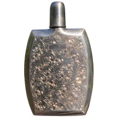 Japanese Retro Fine Pure Silver Drinking "Hip" Flask, Finely Carved