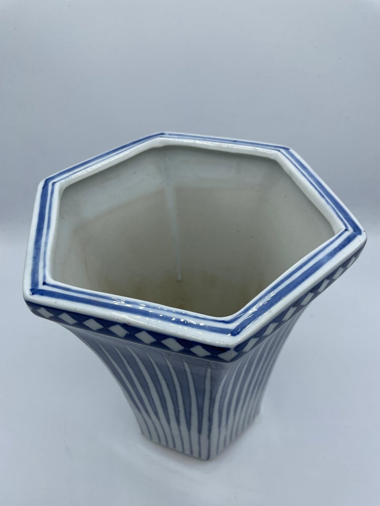 Japanese Antique Flower Vase Blue and White, 1960s For Sale at 1stDibs