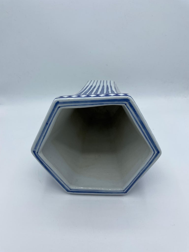 Japanese Antique Flower Vase Blue and White, 1960s For Sale at 1stDibs