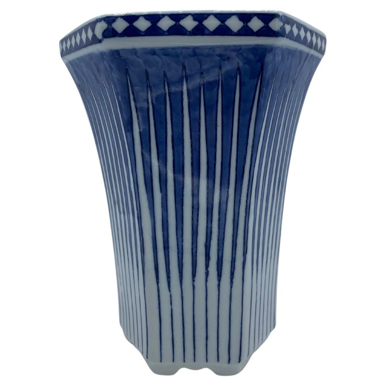 Japanese Antique Flower Vase Blue and White, 1960s For Sale at 1stDibs