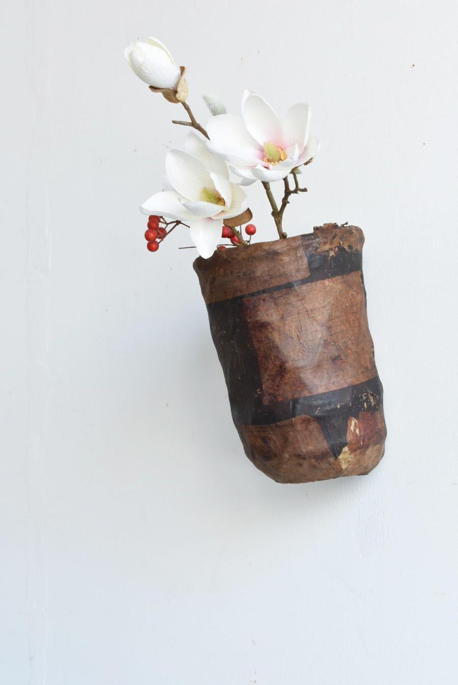 Japanese Antique Flower Vase with Paper Pasted on It./1868-1920/Wabi-Sabi Object 13
