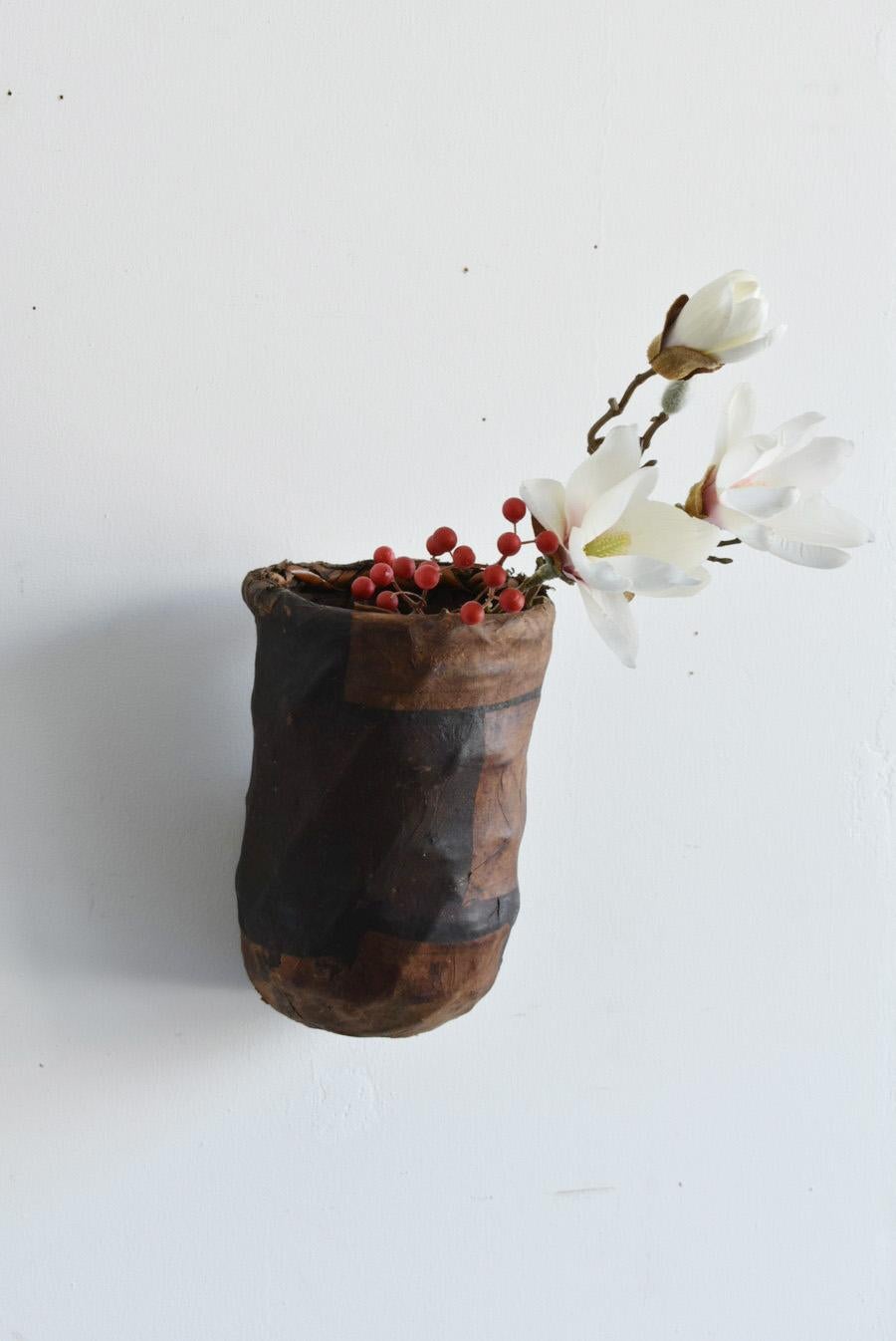 Meiji Japanese Antique Flower Vase with Paper Pasted on It./1868-1920/Wabi-Sabi Object