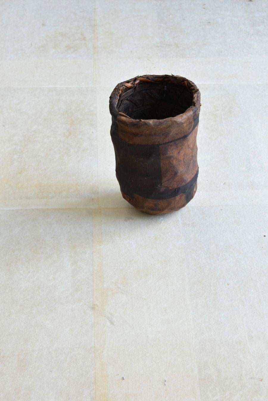 Hand-Crafted Japanese Antique Flower Vase with Paper Pasted on It./1868-1920/Wabi-Sabi Object