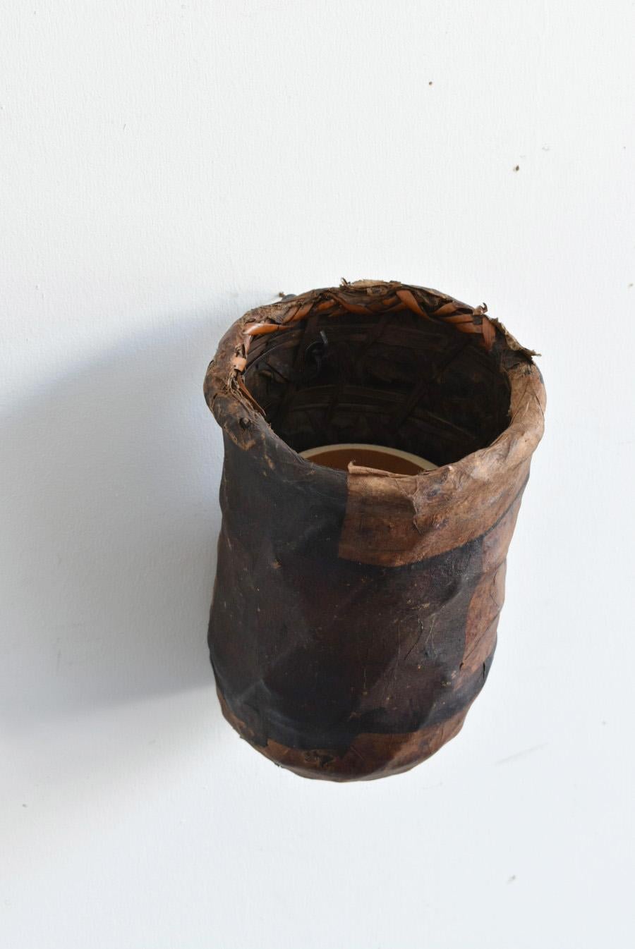 Bamboo Japanese Antique Flower Vase with Paper Pasted on It./1868-1920/Wabi-Sabi Object