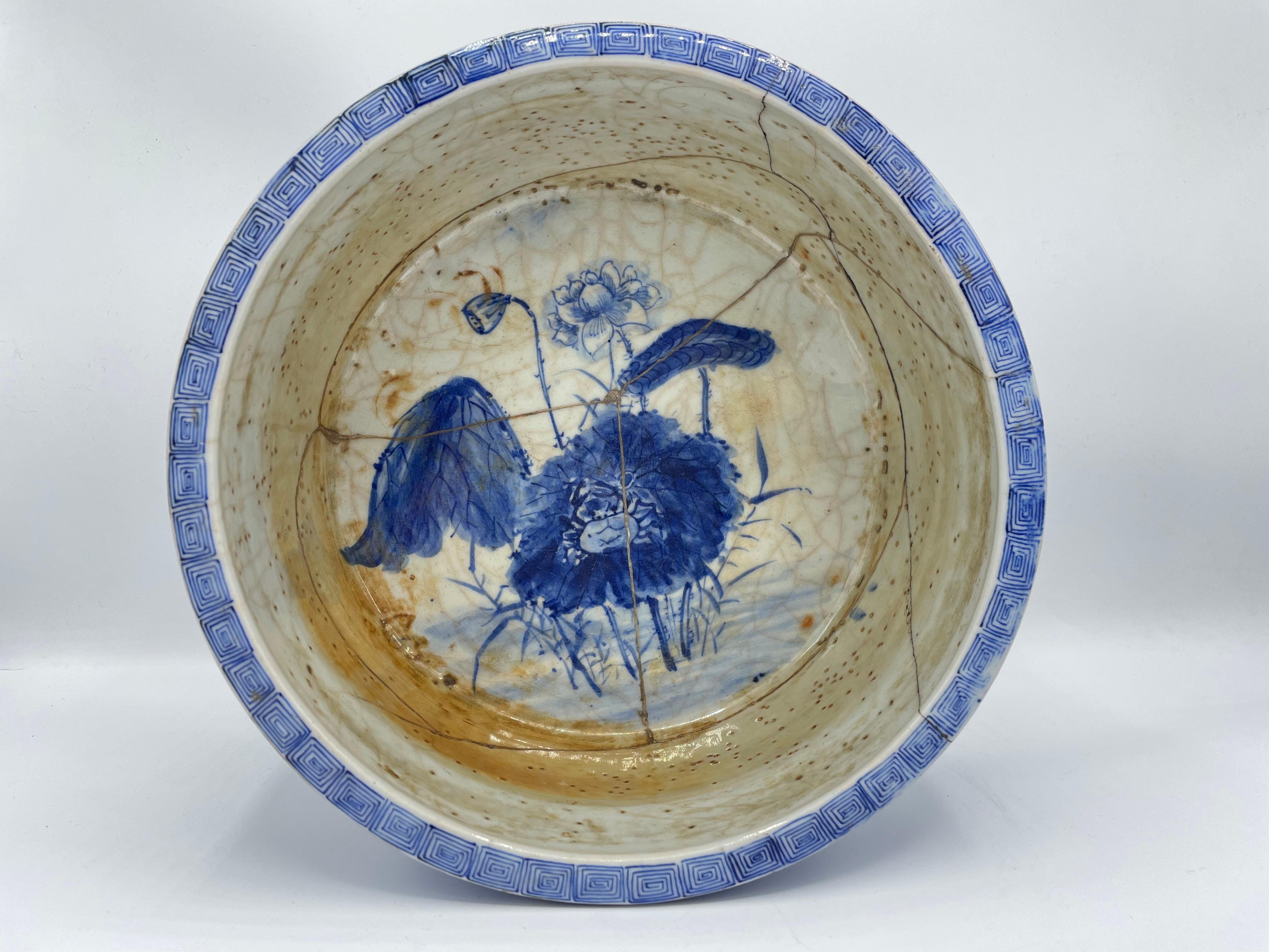 Japanische antike japanische Blumentöpfe/Schale 1800er Jahre Edo-Ära/ Kintsugi 1