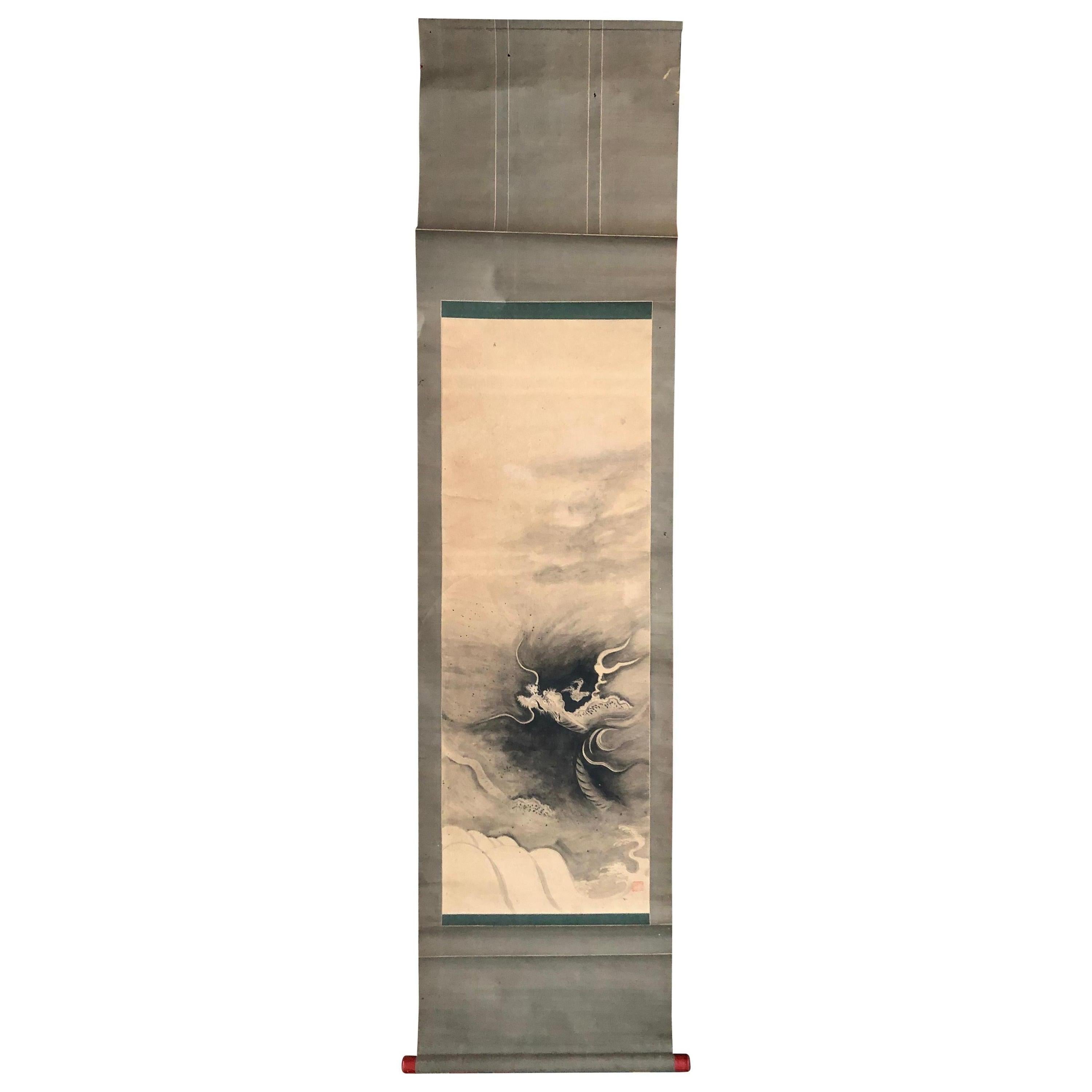 Japanese Antique Flying Dragon Hand Painted Scroll