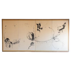 Paravent japonais ancien Foldes   "雨路風 " 1974 /Mingei Wabisabi/