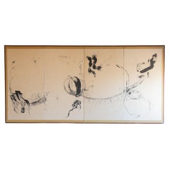  Japanese Antique Folding Screen   "雨路風 " 1974 /Mingei Wabisabi/